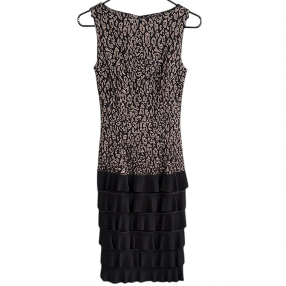 EUC Joseph Ribkoff Stretch Dress Animal Print Contrast Tiered Ruffle Skirt Sz. 4